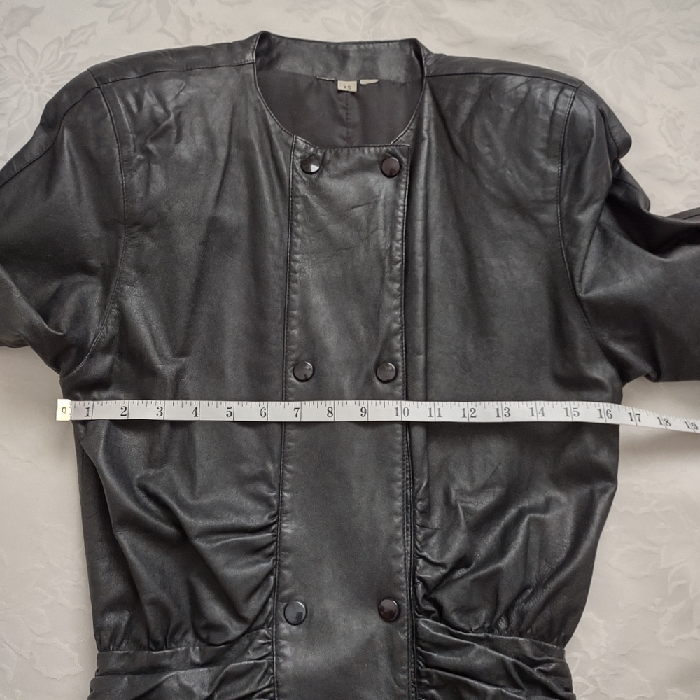 Leather ruched vintage trench dress  double breasted - Picture 4 of 16